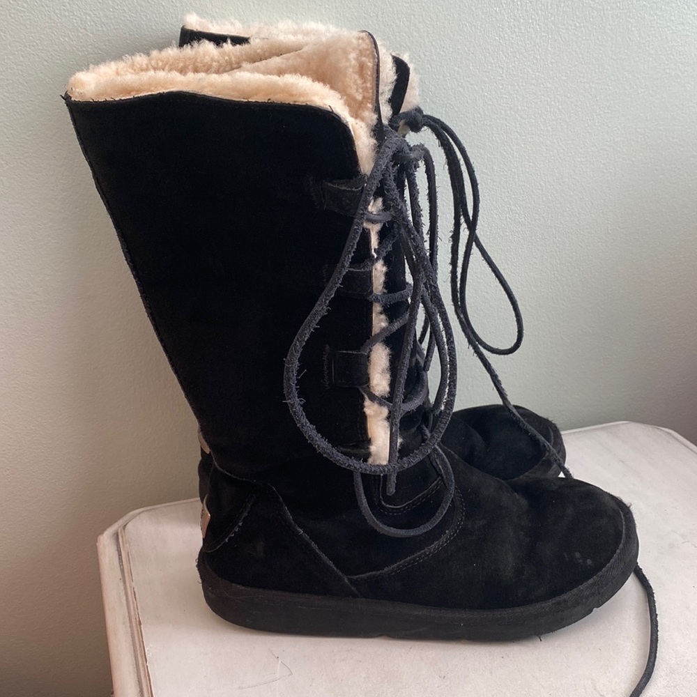 UGG black suede warm high lace boots
